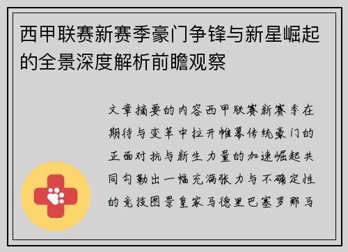西甲联赛新赛季豪门争锋与新星崛起的全景深度解析前瞻观察